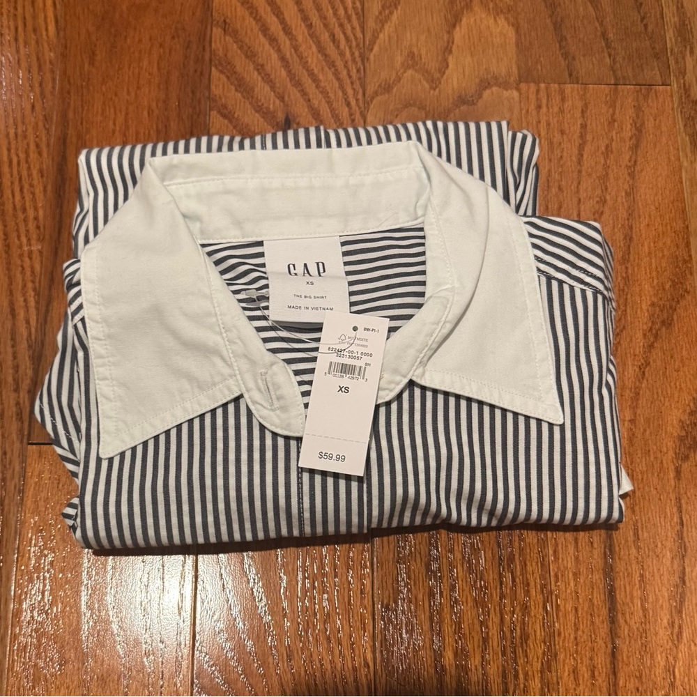 GAP Navy and White Stripe Poplin Women's Top Contrast The Big Shirt XS - Picture 5 of 7
